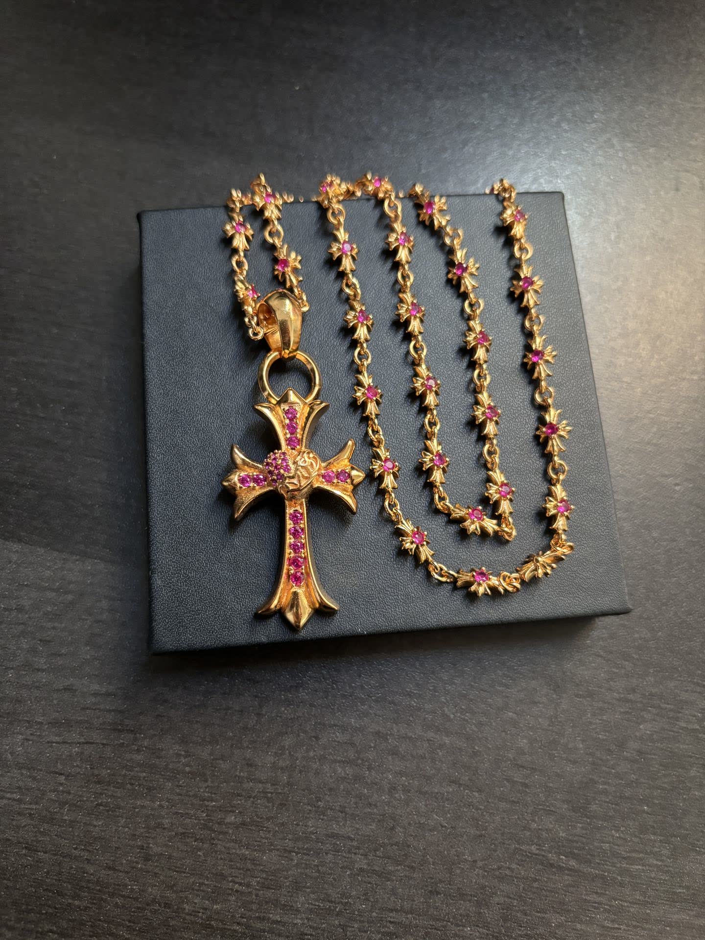 Chrome Hearts Gold Cross Pendant with Gemstones